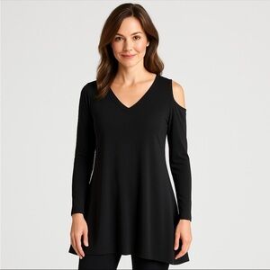 Clara Sun Woo Black Cold Shoulder V-Neck Tunic Top – Size Medium